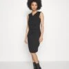 Drapped Neckline Smart Bodycon Sleeveless Mini Dress - Robe En Jersey - Black