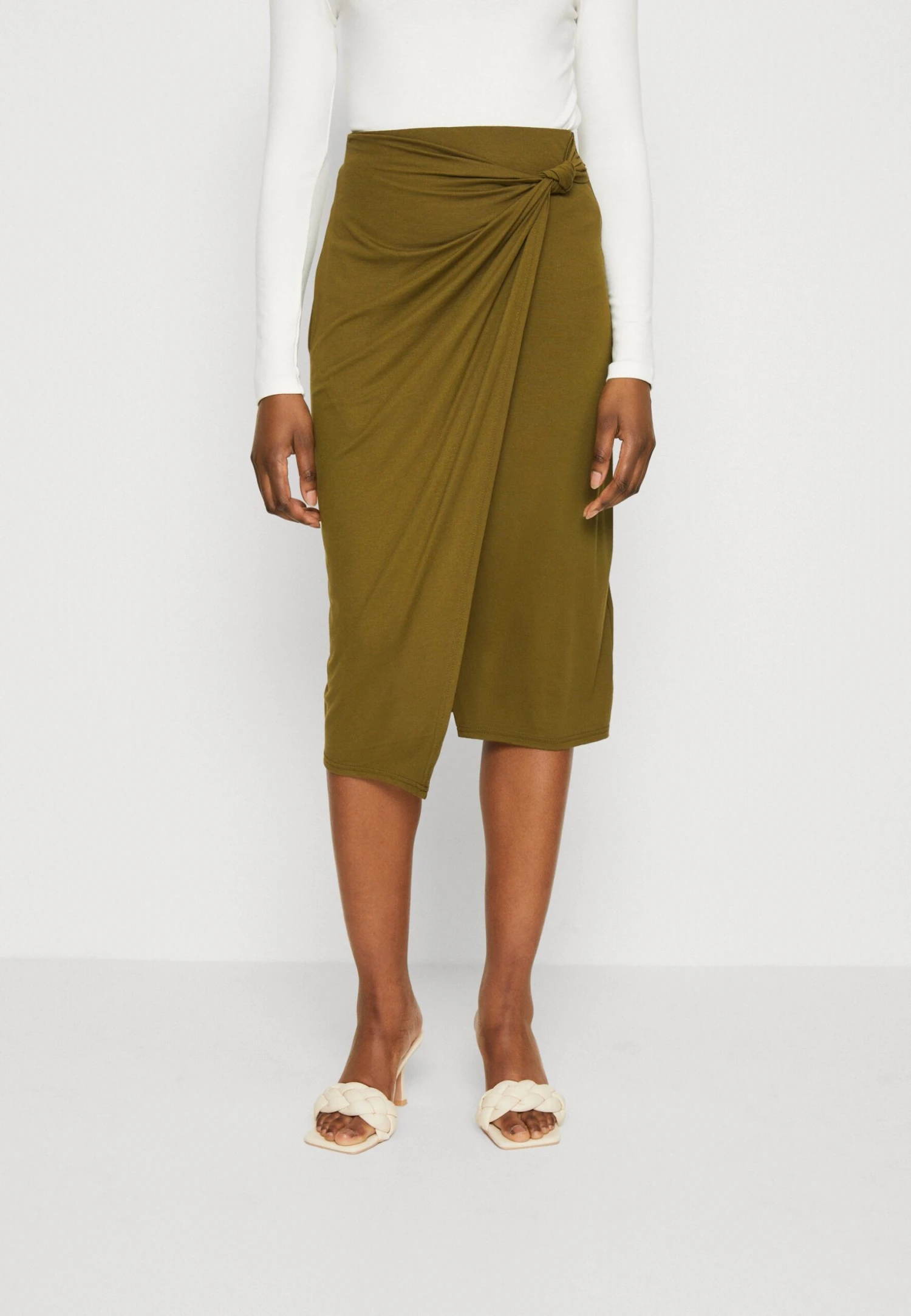 Anna Field Front Knot Midi Skirt - Jupe Crayon - Khaki 1 Anna Field Front Knot Midi Skirt - Jupe Crayon - Khaki