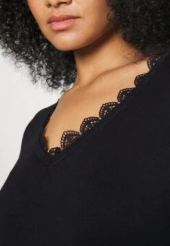 V Ausschnitt Mini Strickkleid Mit Gürtel Und Spitzeneinsatz - Robe Pull - Black -Anna Field Soldes Boutique 9767c2bf10c94c0790a4bd34c216faff