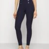 Anna Field Punto Leggings With Button Detail - Legging - Dark Blue
